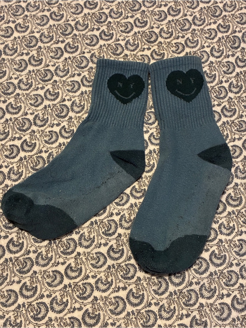 NYON Crew Socks in Deep Teal with Black Heart Smiley